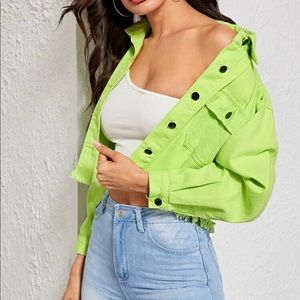 Wash Raw hem crop denim jacket